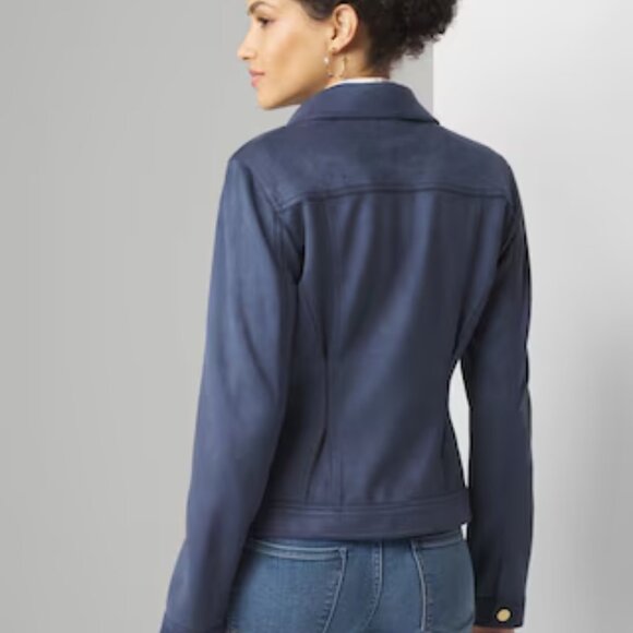 White House Black Market Faux Suede Flirty Jacket Small - Deep Blue - Picture 13 of 14